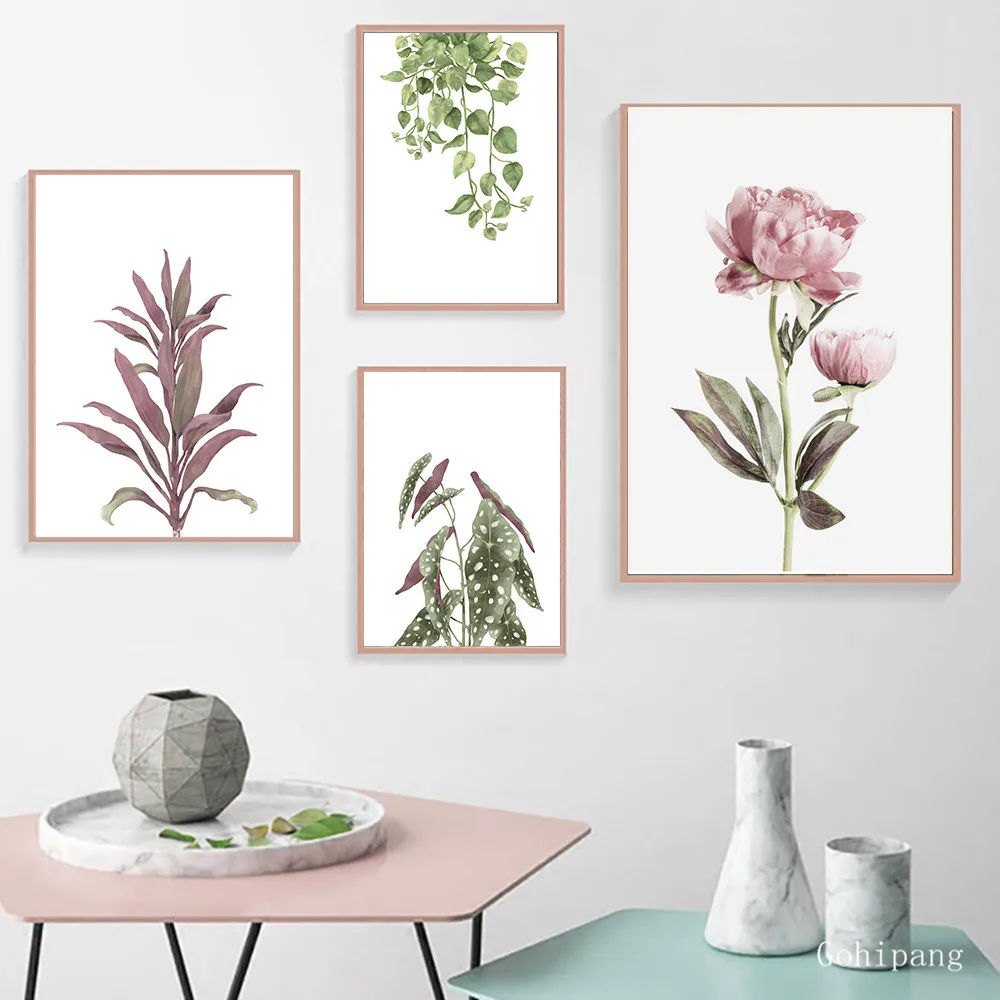 Постер с цветами пиона скандинавский постер натуральный зеленый лист настенная
