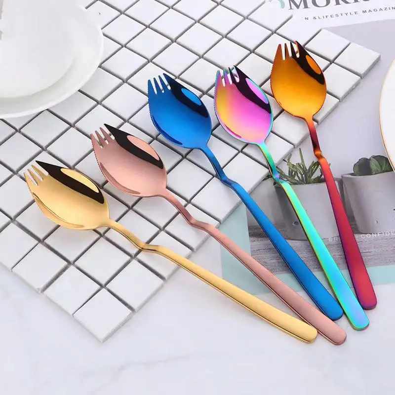 

Высококачественная ложка из нержавеющей стали, вилка для салата, западной еды и макаронных изделий, длинная ручка, креативный подарок