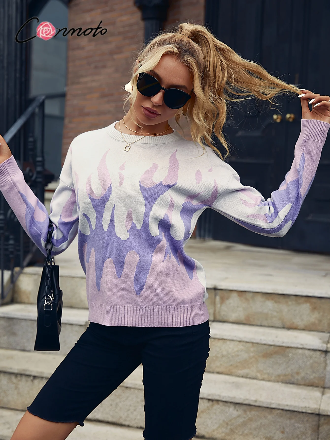 Женский трикотажный пуловер Conmoto Y2K повседневный мягкий фиолетового цвета с