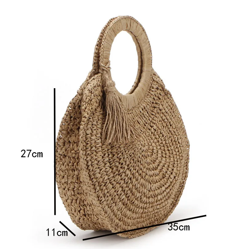 

bohemian tassel round women straw bags rattan lady handbags wicker woven large tote casual summer beach purses female sac 2020