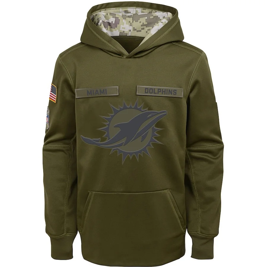 

Miami Men Hoodies Sweatshirt Dolphins Salute to Service Sideline Therma Performance Pullover American football mens Hoodie Olive