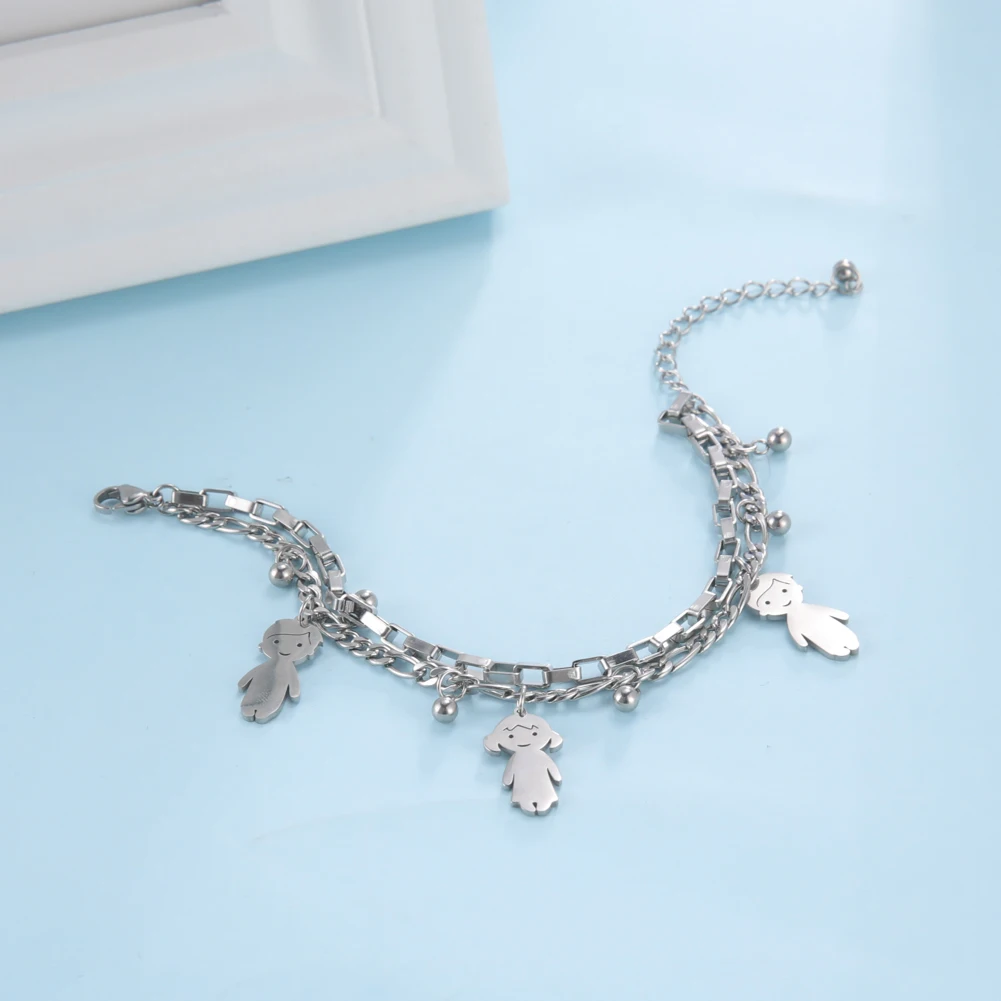 

Sipuris Personalized Engraving Name Bracelet Stainless Steel Double Chain Figaro Chain Customizable Boys and Girls Bangle Gifts