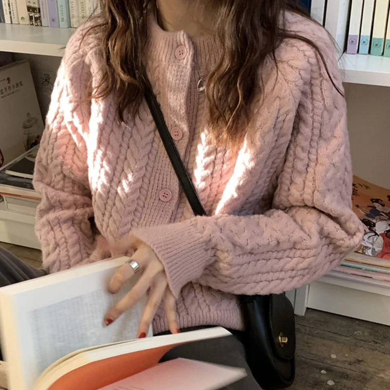 

Кардиган Unif осенний простой короткий вязаный кардиган с круглым вырезом и рукавами-фонариками