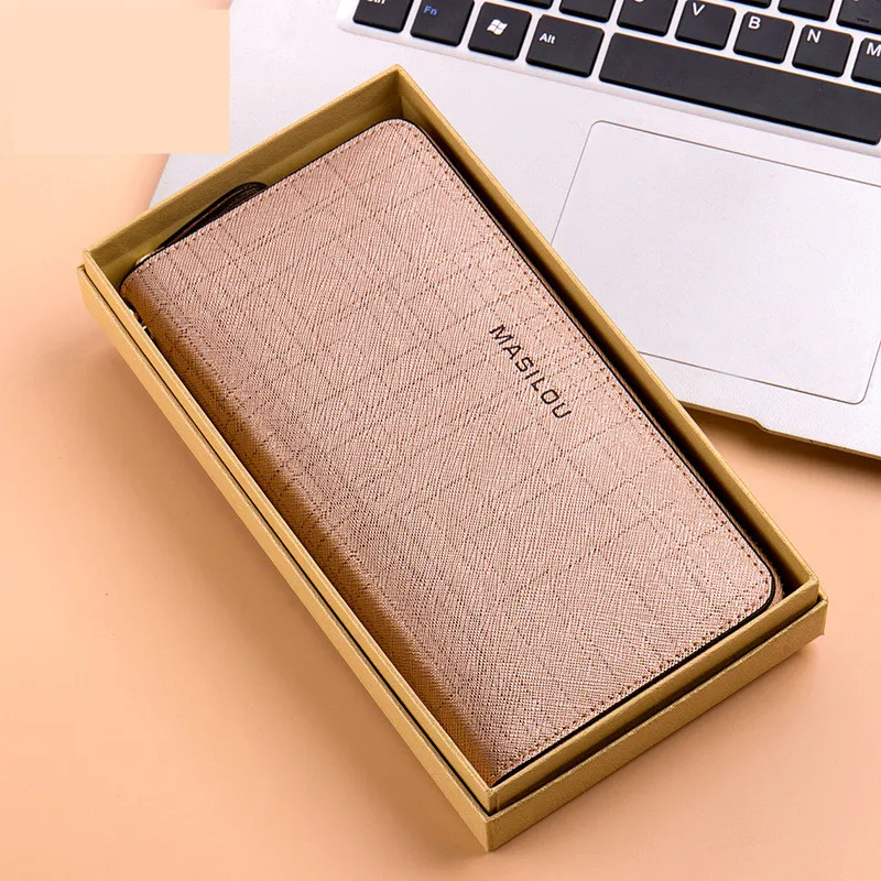 Women Split Leather High Quality Wallets Female Solid Color Zipper Coin Purse Ladies Fashion Design Card Holder Clutch Phone Bag