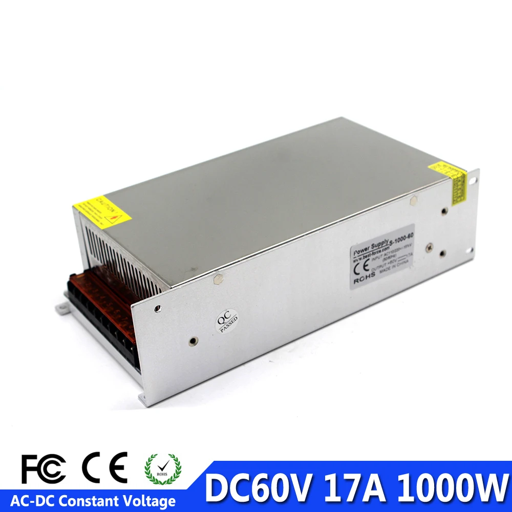 Одиночный выход импульсный источник питания DC60V 17A 1000W Драйвер AC к DC 60V SMPS для
