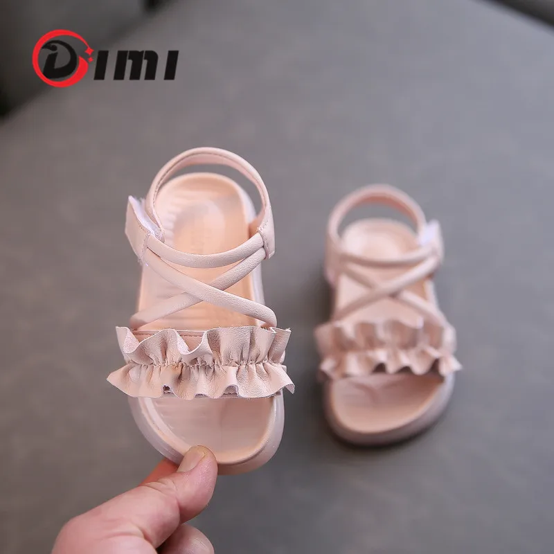 

DIMI 2021 New Summer Baby Girls Shoes Microfiber Leather Ruffle Princess Sandals Breathable Soft Kids Toddlers Sandals T2138