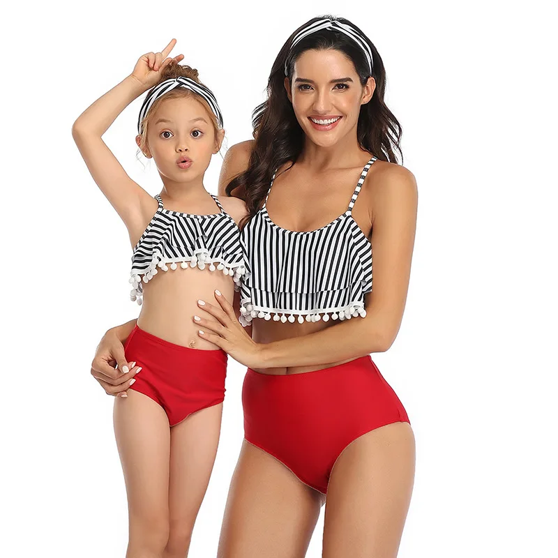 Mommy and Me бикини Bahitng купальник для мамы и дочки купальники красный Семейные