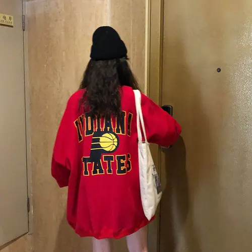 С принтом букв Повседневное свободные модные базовые больших размеров