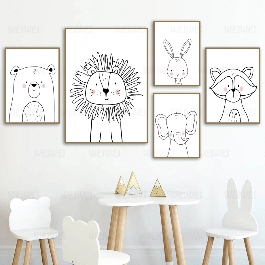 Настенная картина с изображением Льва кролика медведя слона енота постеры и