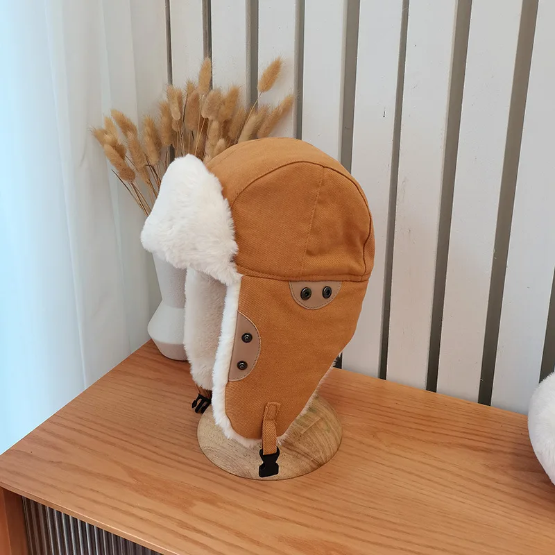 

Thick Velvet Hat Women Winter Cold-Resistant Knitted Warm Ear Caps Cold-Proof Woolen Cap