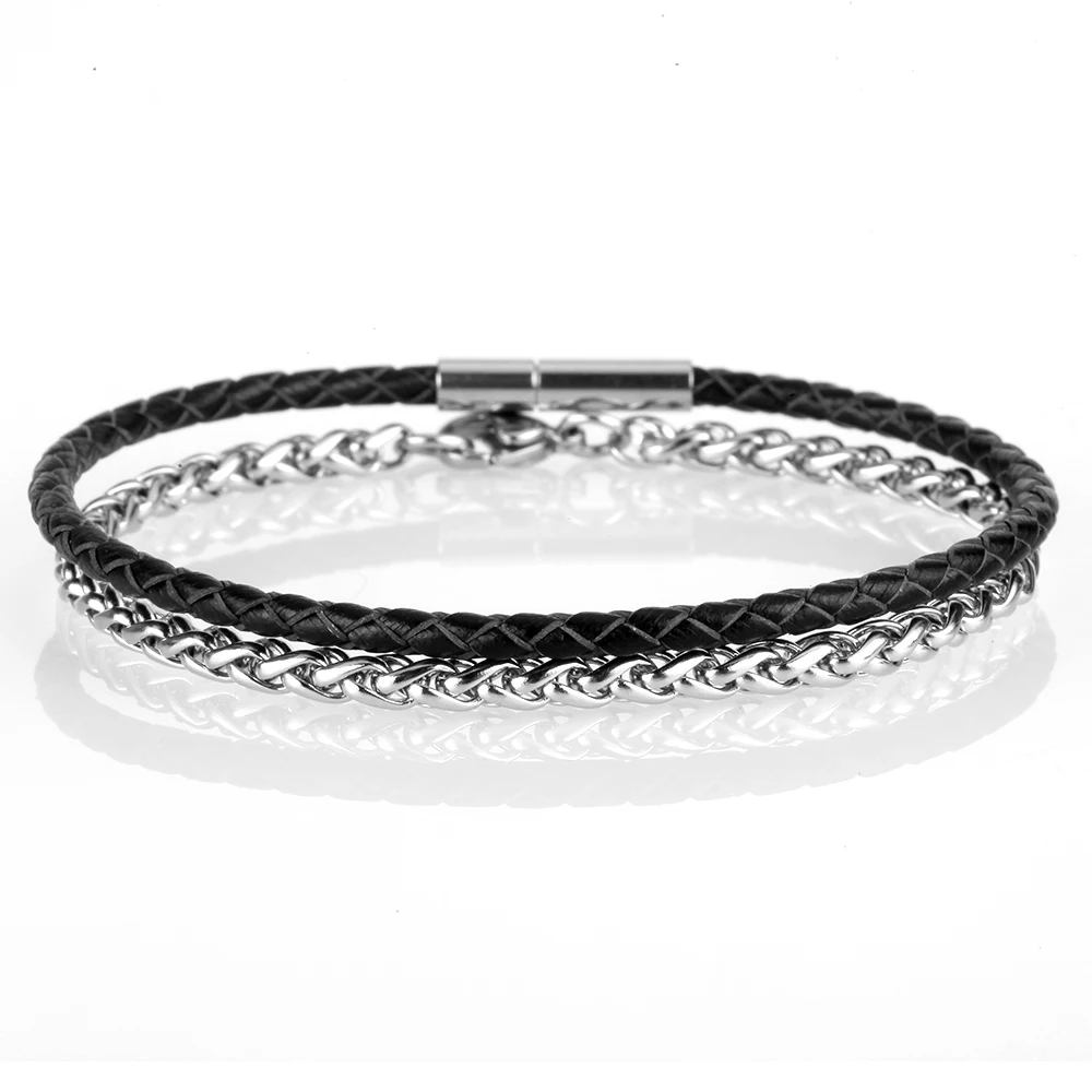 Браслет-шарма из нержавеющей стали винтажный кожаный модный Браслет-бойфренд