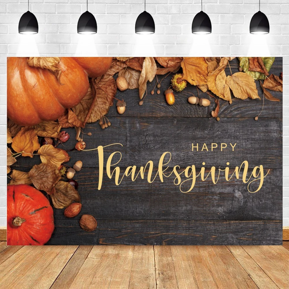 

Happy Thanksgiving Party Backdrops Pumpkins Autumn Maple Leaves Decoration Customize Photography Props Backgrounds Studio Photo