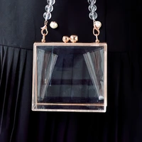 beaded chain acrylic box clear bags for women new summer small square handbag female transparent evening purse wholesale