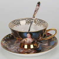 european oil painting style ceramic coffee cup and saucer set hand painted afternoon tea set gift teacup beauty mug with spoon