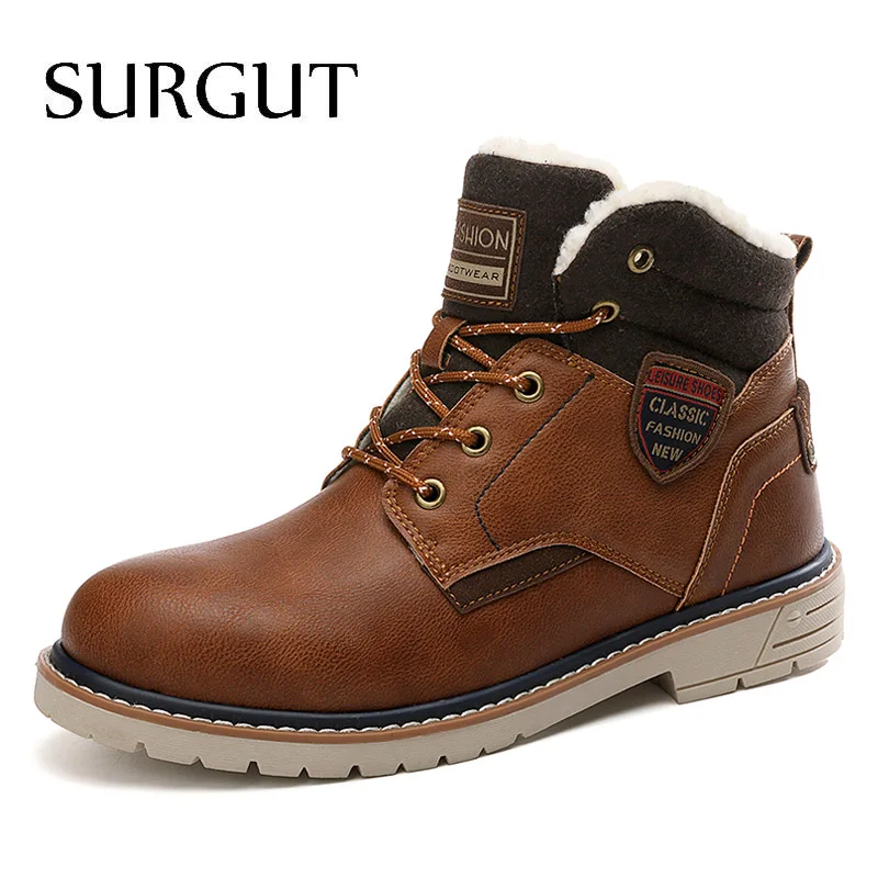 01 Light Brown SURGUT/Новинка года; зимние теплые мужские ботинки на меху; кожаные водонепроницаемые зимние ботинки; обувь для пустыни; удобные мотоциклетные ботильоны - Цвет: 01 Light Brown