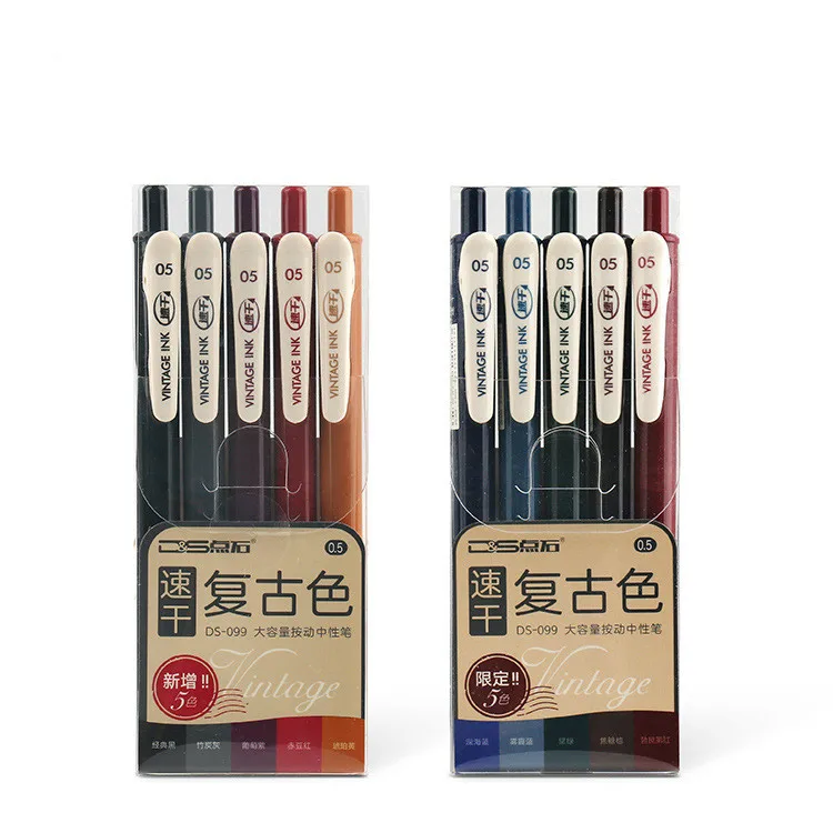 

5pcs Retro Quick-drying Gel Pen Accessories School Student Large Capacity Colored Press Gel Pen Set Handbook Pen