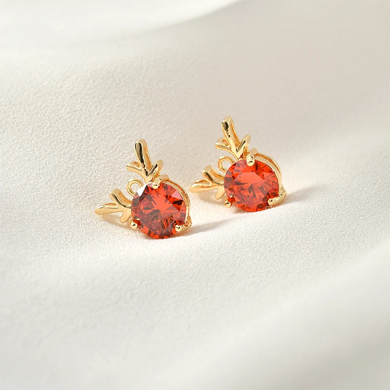 Copper-plated 18k true gold Christmas antler red zircon pendant diy earrings necklace bracelet accessories | Украшения и