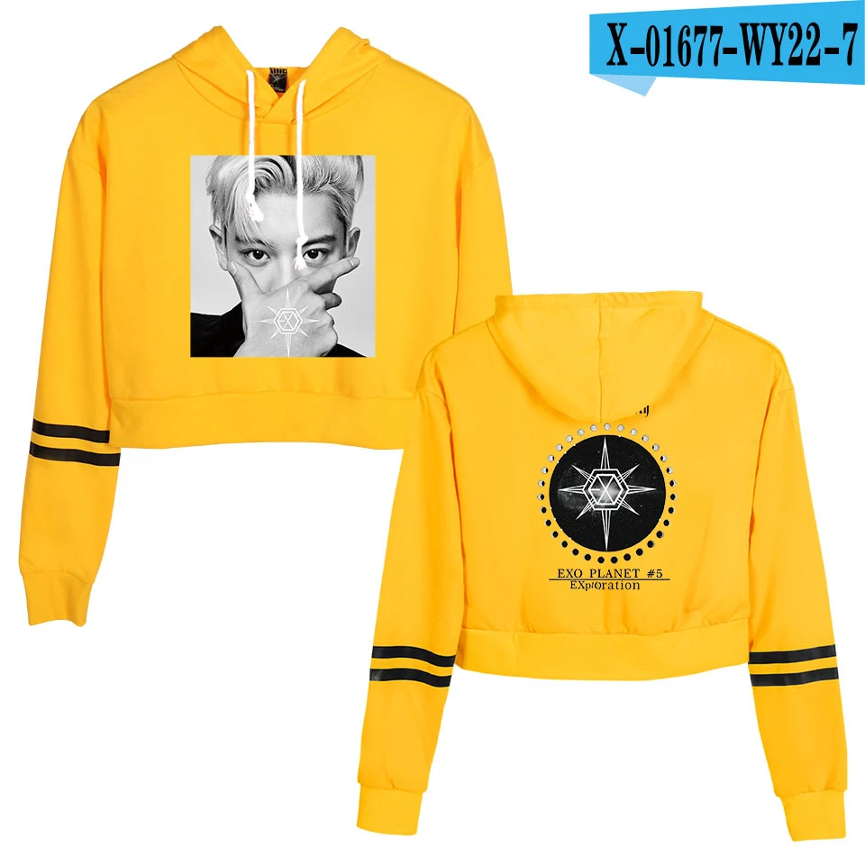 KPOP EXO PLANET#5, короткие толстовки с капюшоном, кофты, уличная одежда, топы, осень, EXO PLANET#5, женские толстовки с капюшоном, Harajuku, осень - Цвет: Родо