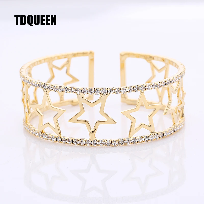 Золотой цвет звезда очарование манжеты браслет элегантный кристалл горный