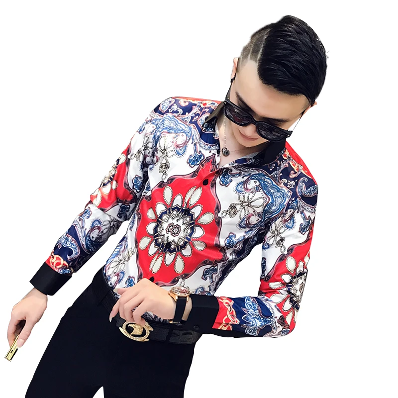 Мужская рубашка с длинным рукавом Camiseta Masculina гавайская принтом модель 2020 года