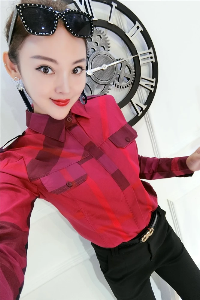 Женская хлопковая рубашка в клетку с длинным рукавом повседневная одежда для