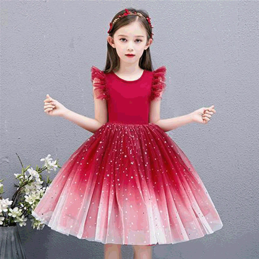 

Girls Dress Starry Sky Net Gauze Fluffy Sweet Girl Princess Dress Little Girl Dress