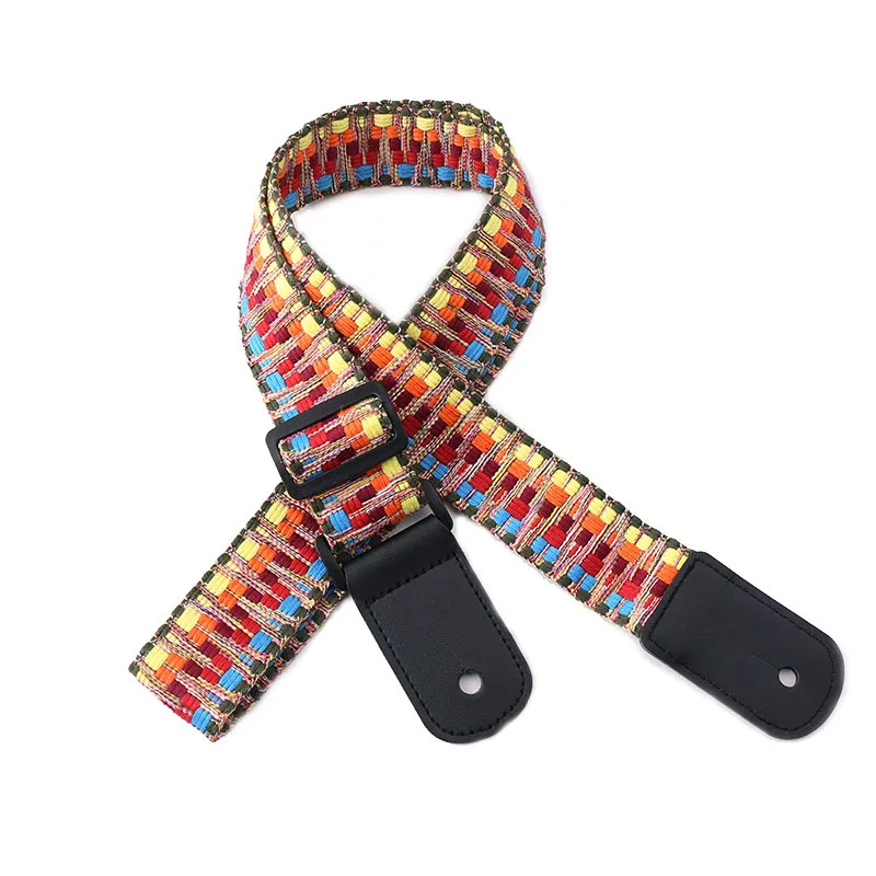 

Guitar Ukulele Strap National Style Colorful Adjustable Guitarra Straps Belt with PU Leather Ends Guitar Accessories
