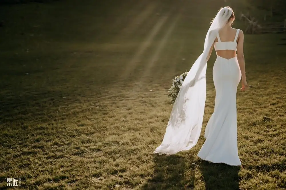 

REAL PHOTO simple soft satin bridal wedding dress bride gown factory price trumpet mermaid with train