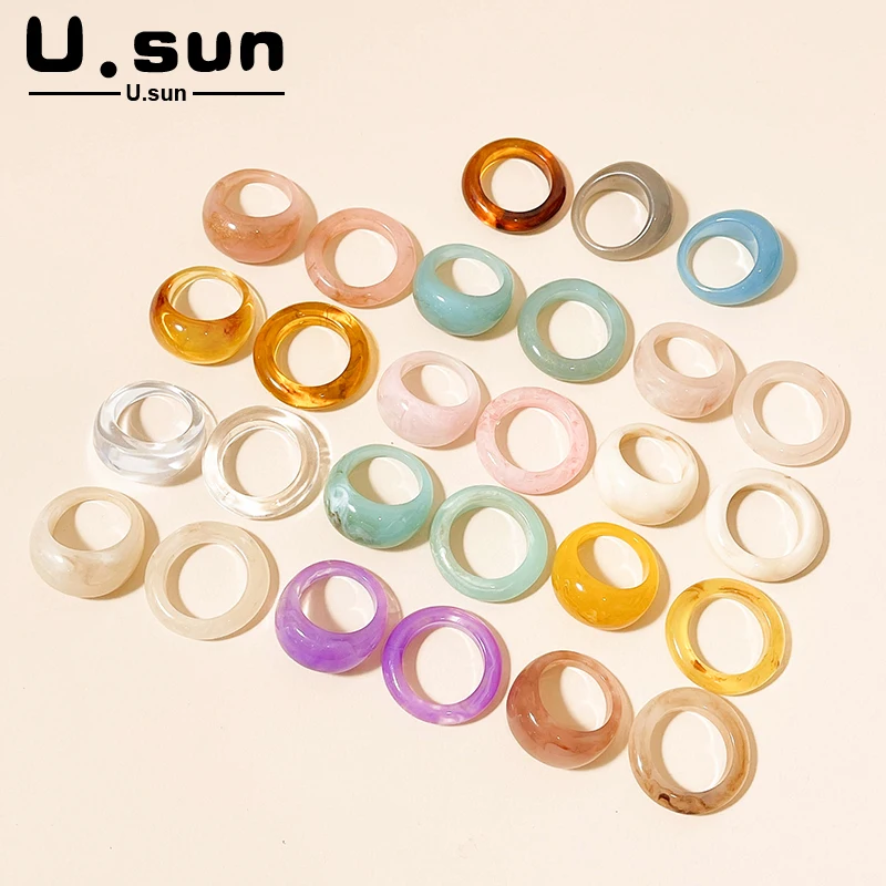 

Fashion Transparent Resin Women's Ring For Teen Girls Aesthetic Vintage Acrylic Chic Marble Pattern Female Rings Gift Jewelry