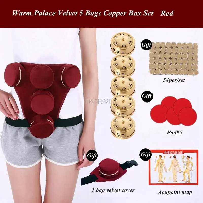 

Copper Moxibustion Box Smokeless Velevt Bag Cover Moxa Stick Burner Set Warm Palace Shoulder Knee Acupuncture Therapy Massage