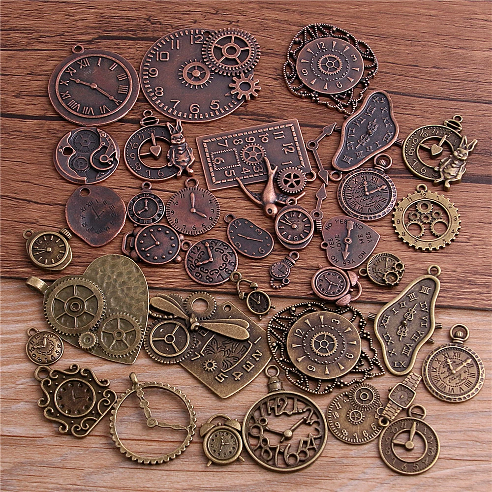 

10pcs Vintage Metal Zinc Alloy Mixed Two Clock Pendant Charms Steampunk Clock Charms for Diy Jewelry Making