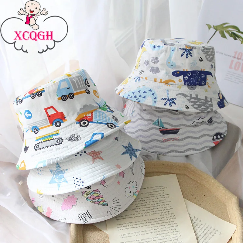 

XCQGH Car Dinosaur Printed Baby Panama Hat Summer Spring Kids Bonnet For Baby Boy Girs Bucket Sun hat Beach Outdoor Baby Cap