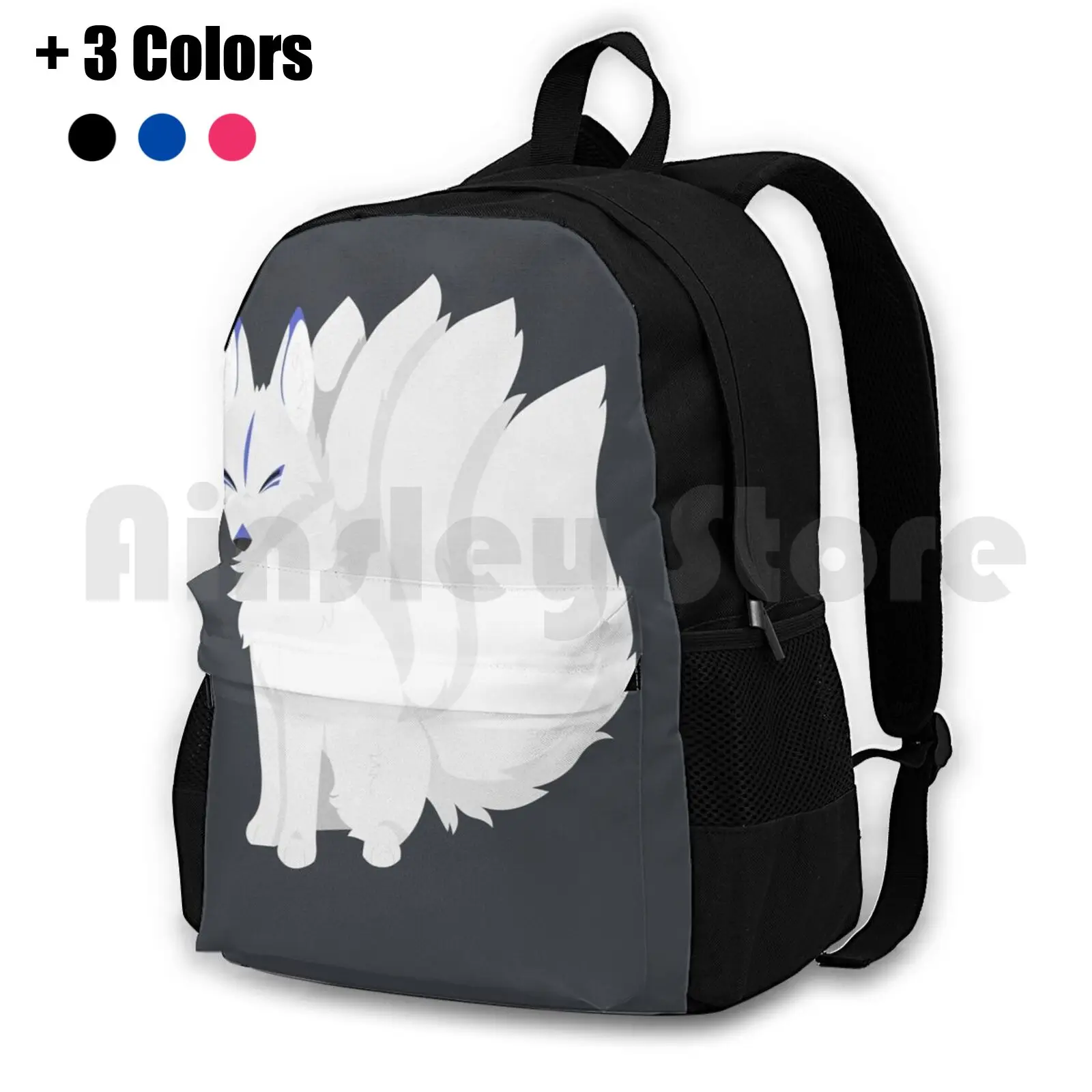 

Simplistic Kitsune-White With Blue Outdoor Hiking Backpack Waterproof Camping Travel Kitsune Fox Foxes Cute Japan Japanese