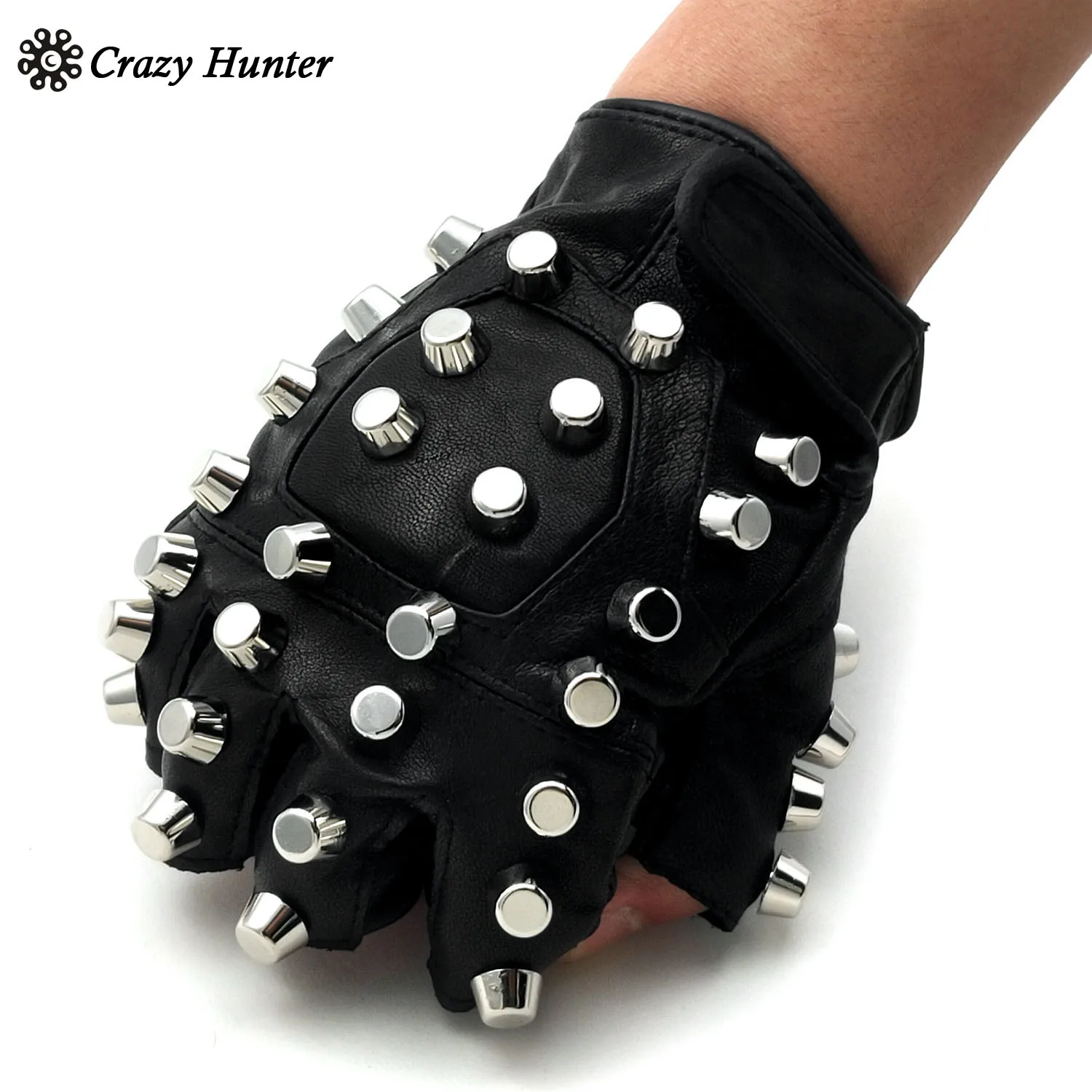 Стильные кожаные перчатки без пальцев с заклепками для ежа мужские байкерские