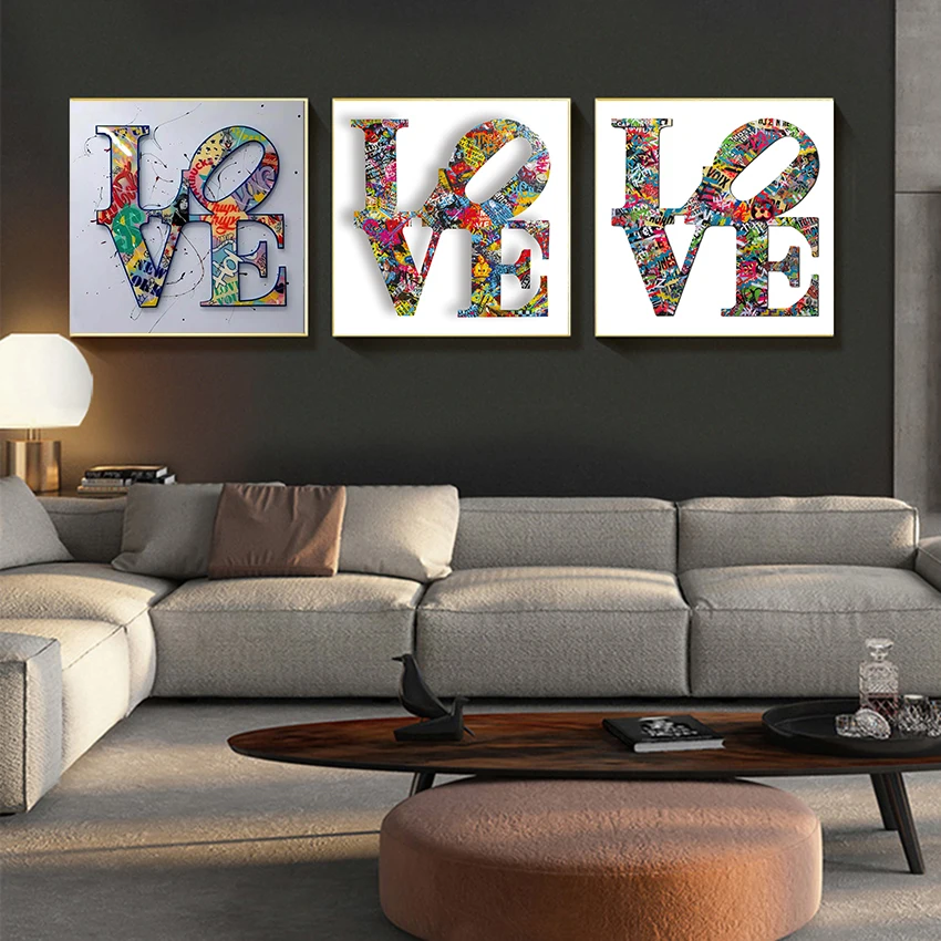 

Modern Abstract Graffiti LOVE Wordart Canvas Painting Watercolour Poster and Prints Wall Art Pictures for Living Room Decoration