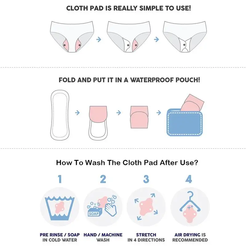 

5pcs Heavy Flow Reusable Menstrual Pads + 1pc Diaper Wet Bag Washable Sanitary Napkin Night Use Bamboo Charcoal Mum Cloth Pads