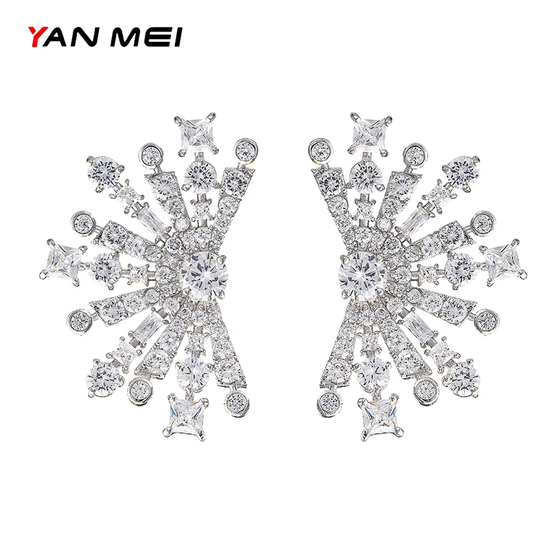 

YANMEI Асимметричные серьги темперамент корейской личности дикий циркон сексуальный фейерверк серьги снежинка серьги