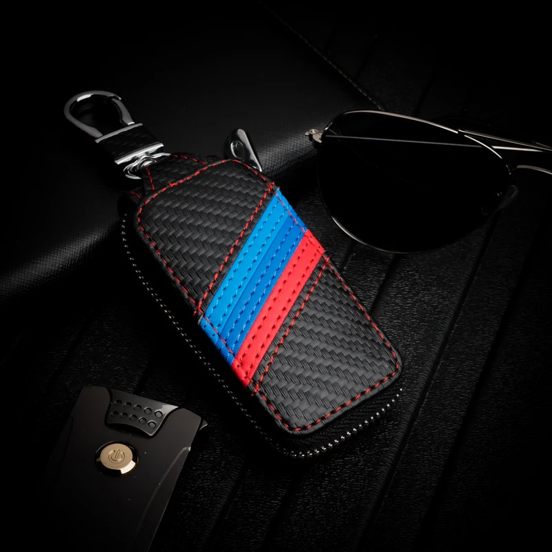 

2021 Carbon Fiber Leather Car Key Case Alloy Zipper Remote Key Cover For Ford Acura Dodge Acura Kia Subaru Honda Car Accessories