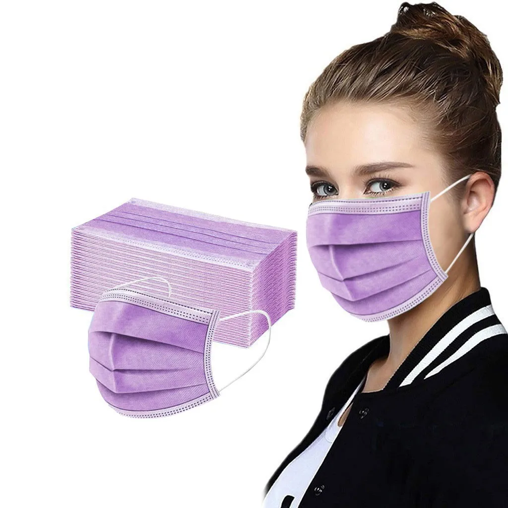 

Женские и мужские однотонные маски в наличии 50 шт., одноразовая маска для лица, трехслойная петля для ушей, Anti-PM2 5, маска для лица
