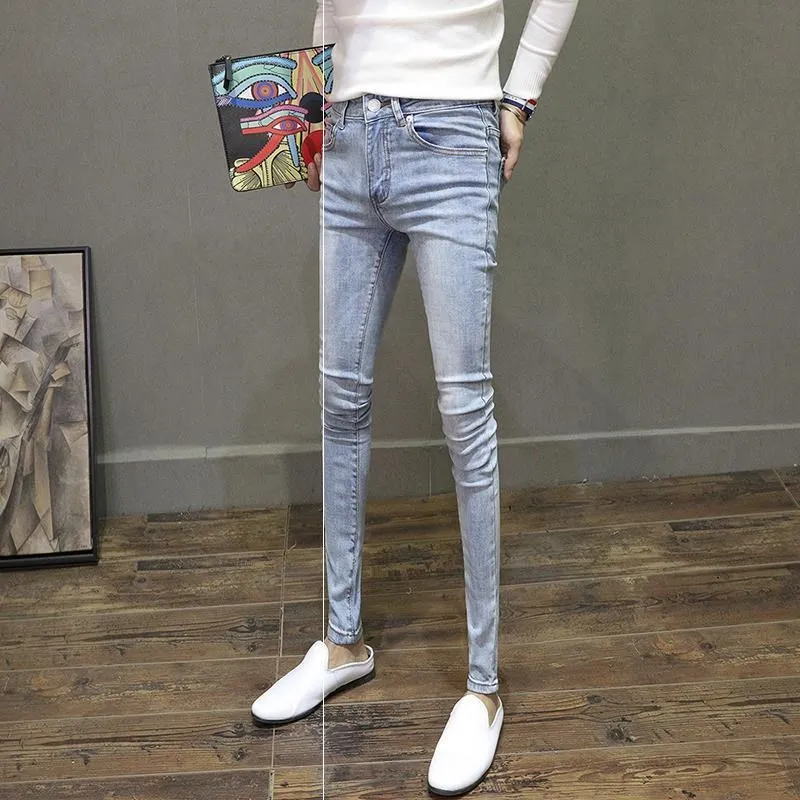 

Autumn winter 2021 Fashion slim thick jeans men's Korean slim ankle length pants men's casual all-match pants