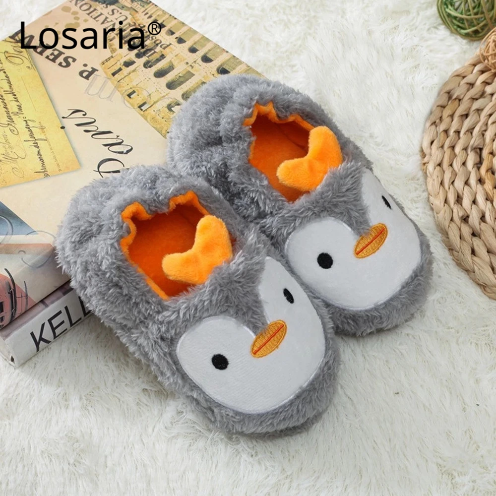 

Losaria Children Plush Slippers Winter Keep Warm Fur Home Slippers Floor Cartoon Antiskid Flat Flip Flop Portable Boy Girl Shoes