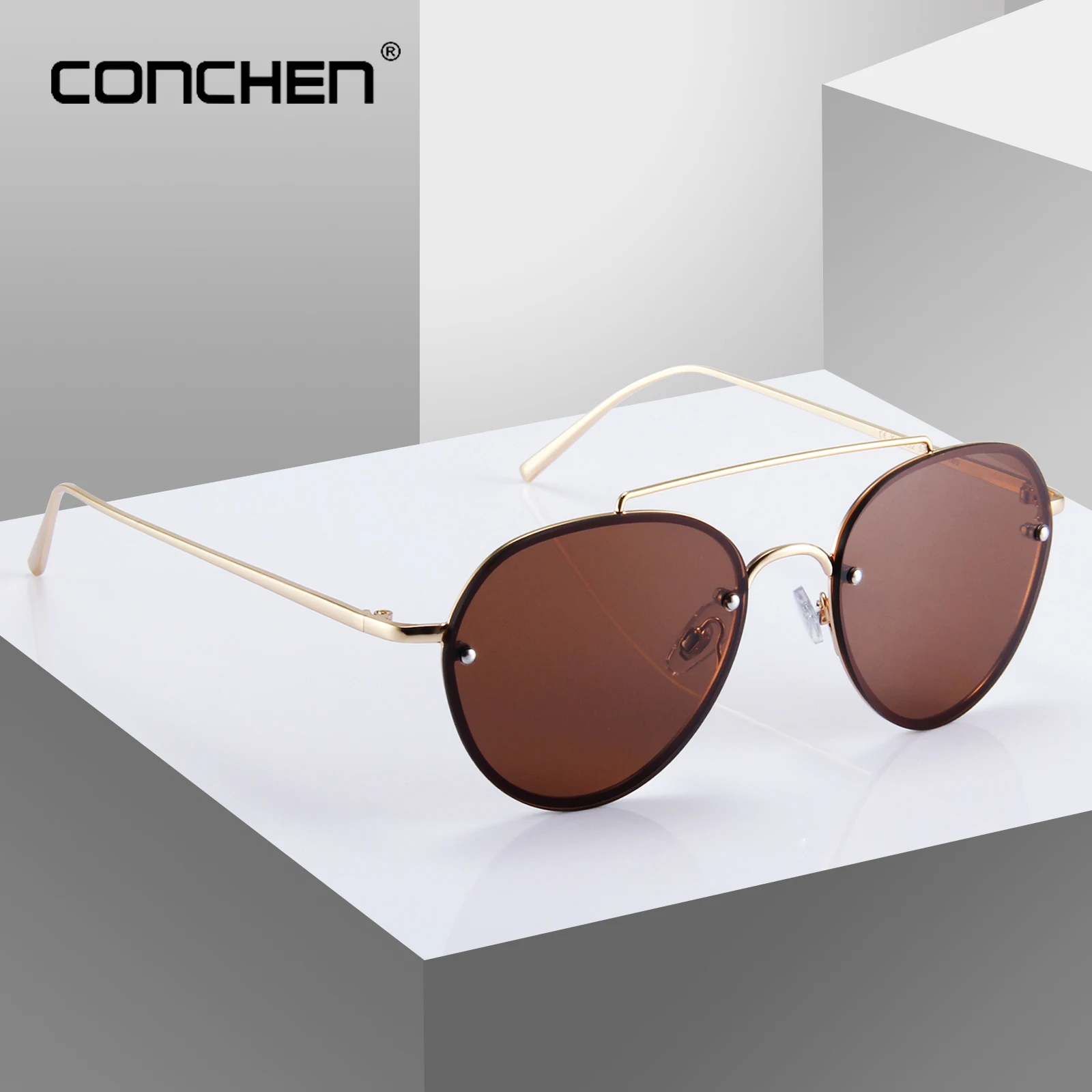 Мужские солнцезащитные очки для вождения CONCHEN Pilot UV400 оправа из сплава ретро
