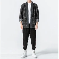 2019 men black kimono jackets mens letter streetwear denim jacket male chinese hip hop wind breaker plus size