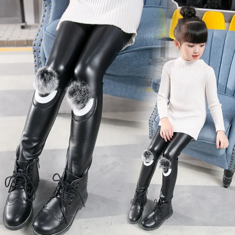 Бархатные штаны из искусственной кожи для девочек детские кожаные брюки с