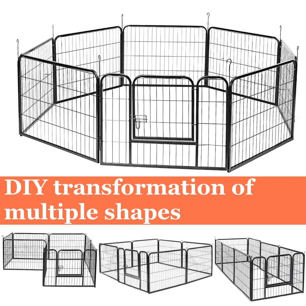 

US-Fast-shipping 8 Panel DIY Foldable Pet Playpen Iron Fence Puppy Kennel Exercise Training Flexible Disassembly Multiple Shapes