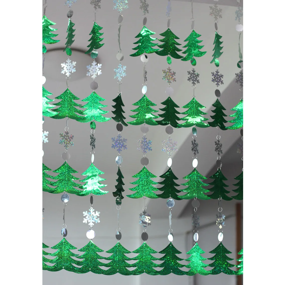 Рождественское Новогоднее украшение зеленая елка снежинка занавески с