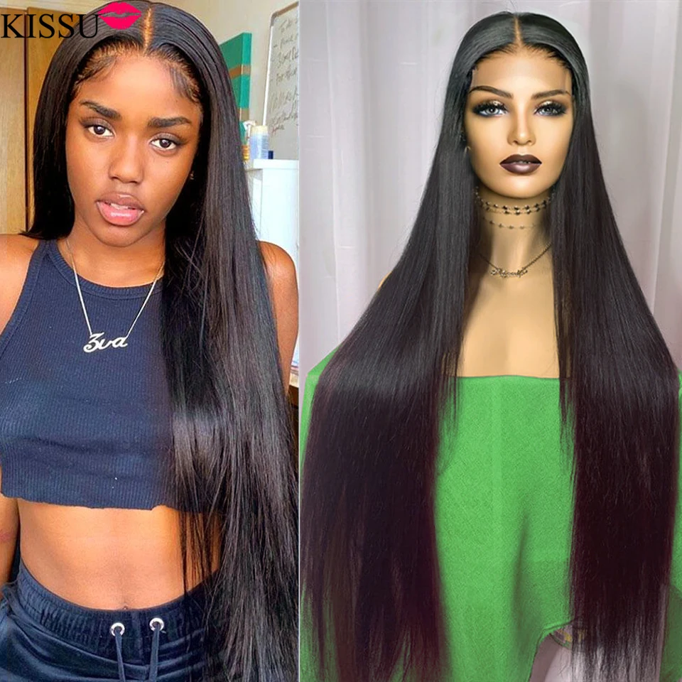 

KISSU 28 30 32 34 36 Inch Lace Front Long Hair Wig 4x4 Closure Wig Brazilian Bone Straight Lace Front Human Hair Wigs For Women