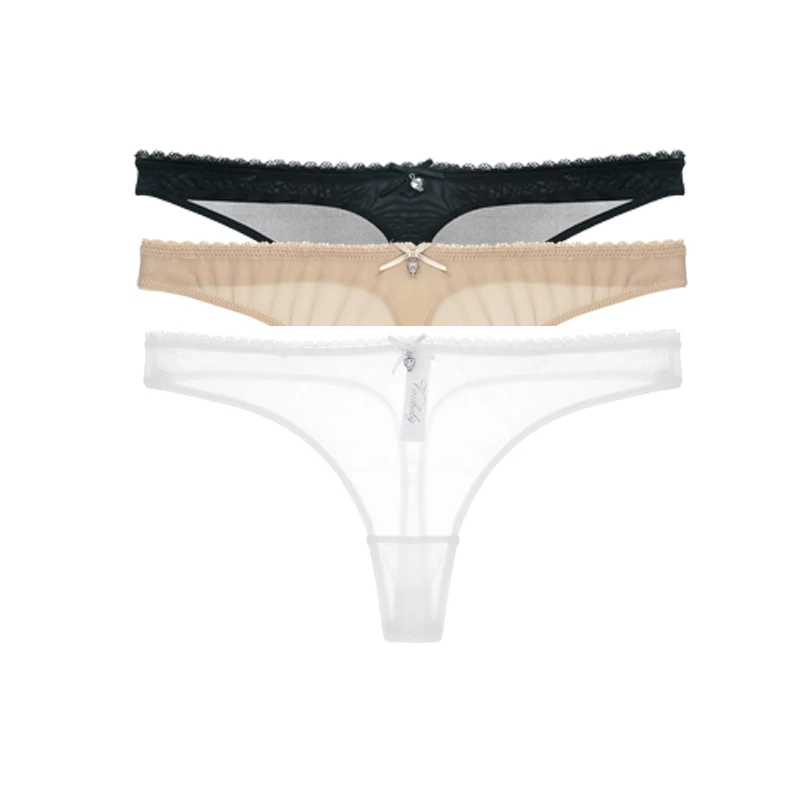 CYHWR Women's Sexy Sheer Panties Thong Mesh G-Strings Low Rise Brief Underwear, 3-Pack - Цвет: Black-Beige-White