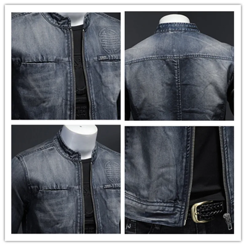 Куртка мужская джинсовая модная повседневная однотонная приталенная из денима с