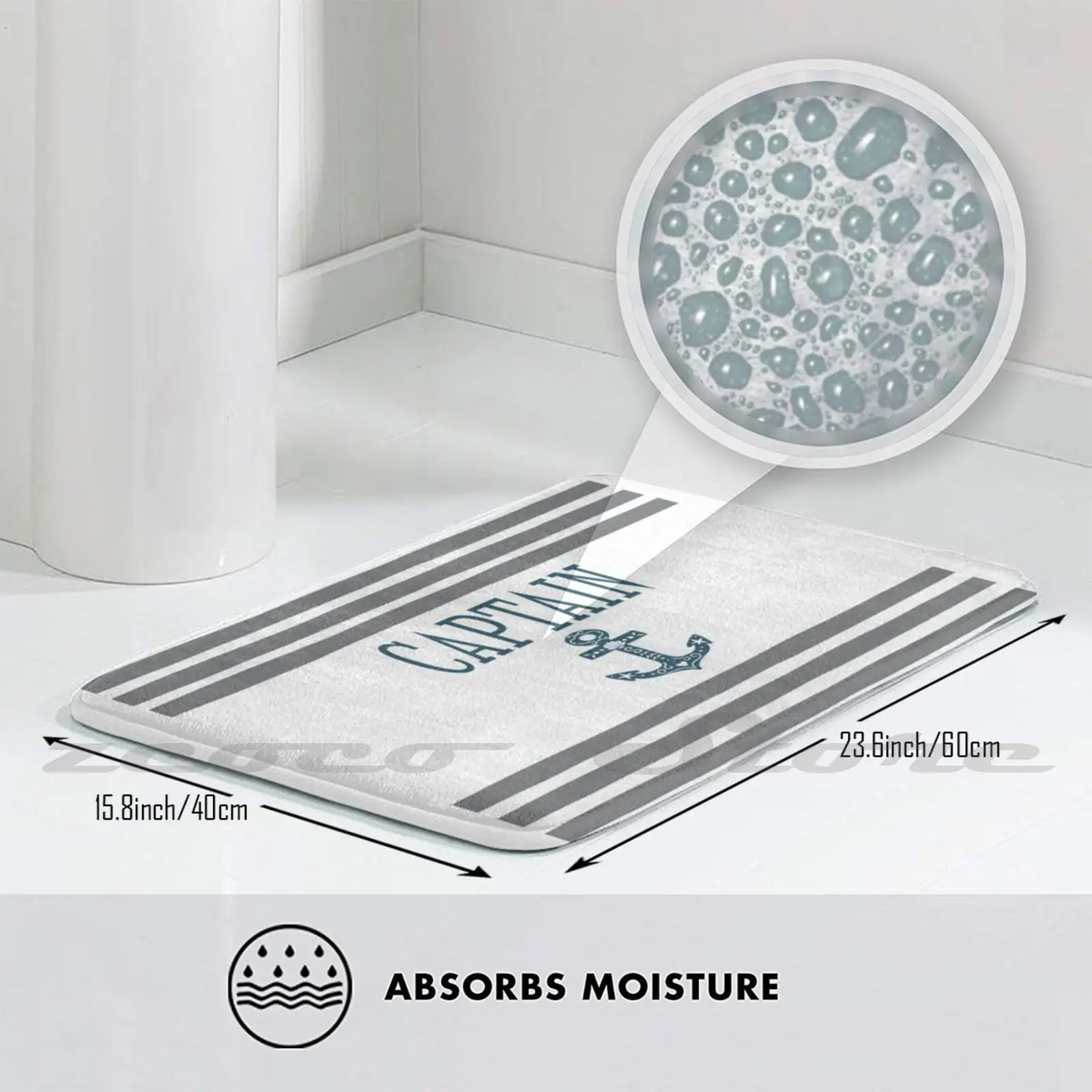 Lake House Decor-Captain Bath Mat-Lake House-Grey And White Striped Carpet Water Absorb Non-Slip Door Mat Husband | Дом и сад